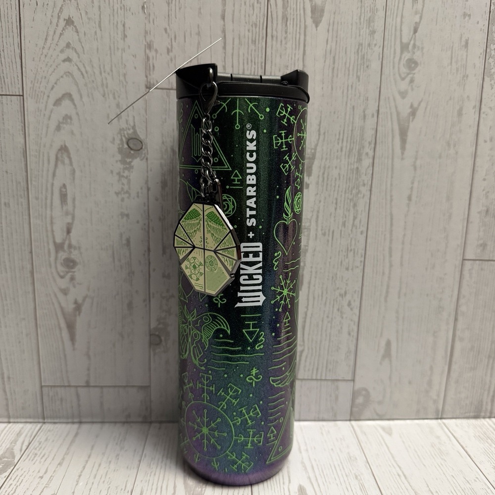 Starbucks Elphaba WICKED Stainless GLOW IN THE DARK Tumbler Mug Keychain‎ New